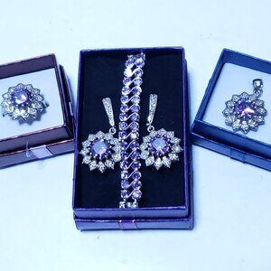 4 Piece Purple CZ Necklace Set (925).